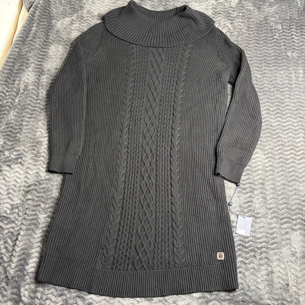 Tommy Hilfiger Sweater Dress Womens XL Black Pullover Long Sleeve Cowl Neck NWT